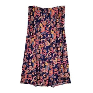 CeCe Floral Wide Leg Pants Women 2X Navy Blue Pink Orange Stretch Pull On Flowy